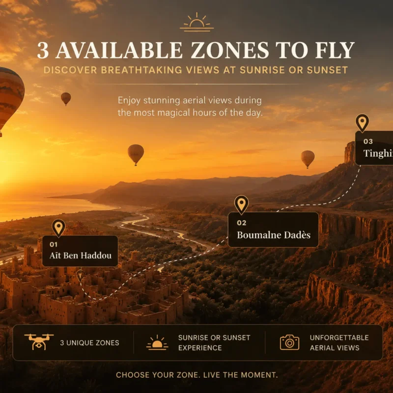 Montgolfière au lever du soleil au-dessus du Ksar Aït Ben Haddou près de Ouarzazate