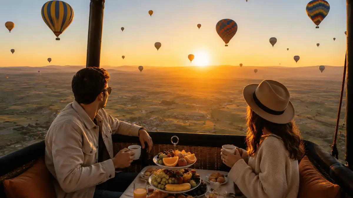 Hot Air Balloon Marrakech flying over the Atlas Mountains at sunrise