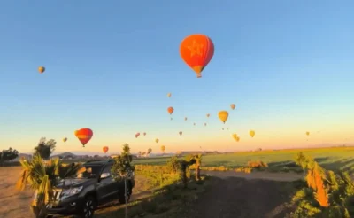 Sunrise Hot Air Balloon Marrakech flying above the Atlas Mountains at sunrise