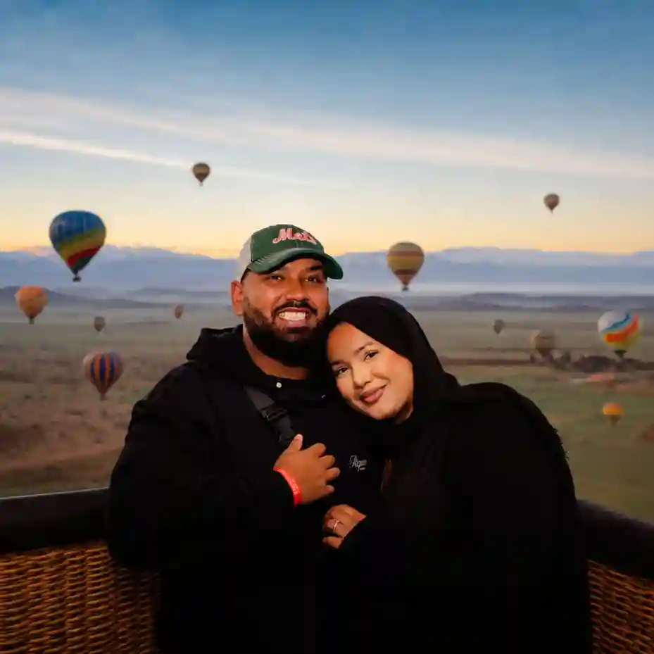 Sunrise air balloon Marrakech over the countryside